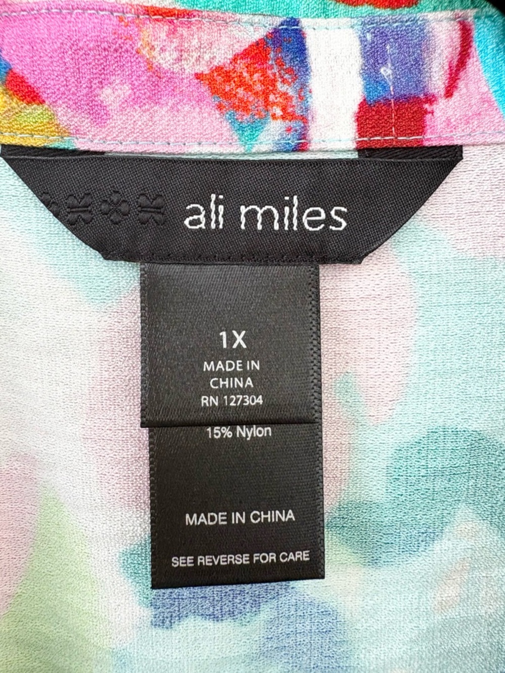Ali Miles Floral Button Front Blue White Tunic Top Jacket 1X NWT - Picture 7 of 9